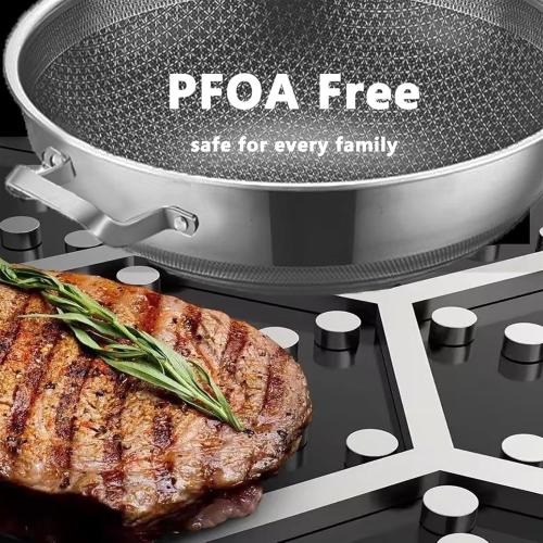 Size 14 Color silver Wok Pan,Hybrid Nonstick 14 Inch Wok with Lid,Induction Non Stick Stainless Steel Large Deep Woks&Stir-Fry Pans,Stay-Cool Handle Skillets,PFOA Free Cookware