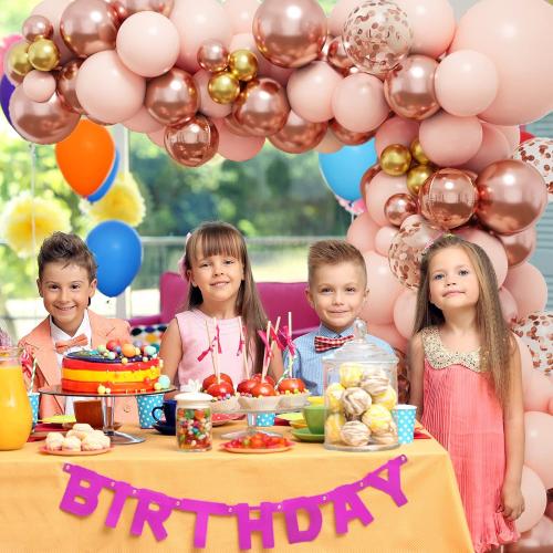 RUBFAC 143pcs Rose Gold Balloon Arch Kit Nude Pastel Pink Rose Gold Confetti Balloon Metallic Gold Balloon Garland for Baby Shower Birthday Wedding Bachelorette Party Decoration