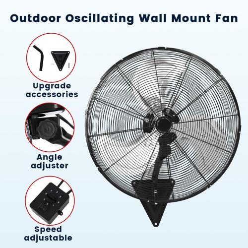 Yellow blade 24 Inch Wall Mount Fan, Heavy Duty Oscillating Wall-Mounted Fan with 8500 CFM, High Velocity 3 Speed Fans Indoor with Adjustable Tilting for Workshop, Garage, Patios, Commercial and Industrial
