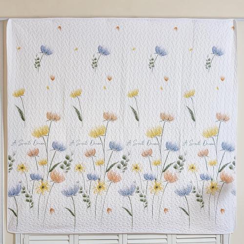 Dinjoy Floral Quilt Set Queen 3 Pieces Blue & Yellow Quilts Bedding Set Bohemian Bedspread Bed Cover Lightweight Spring Summer Beds Coverlet for All Season(96x90)