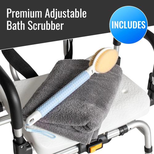 DMI 360 Max Comfort Swivel Shower Chair & Transfer Bench, Extra-Wide 360lb Capacity, Non-Slip & Padded Arms, Bonus Adjustable Back Scrubber
