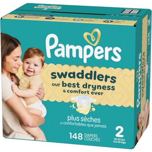 Pampers Swaddlers Diapers, Size 2 (10-22 lbs), 148 Count, Absorbent, Keeps Baby Dry and Comfortable, Skin Safe Disposable Baby Diaper (Packaging May Vary)