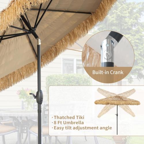 8FT Tiki Umbrella, Patio Umbrella Thatched Umbrella Outdoor Patio, Upgrade with UPF 50 , Tiki Beach Umbrellas with Zinc Alloy Push Button Tilt and for Pool Backyard