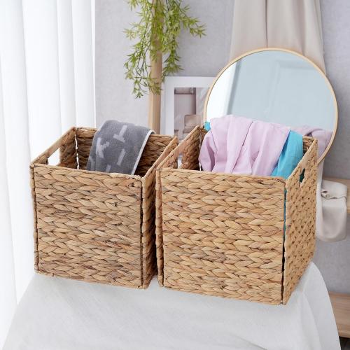 Wicker Storage Cubes, Foldable Storage Bins, 12x12x12 Inch, 2-Pack | 2-pack 12x12x12 foldable water hyacinth wicker cubes; collapsible storage bins for shelves, closets and home organization.
