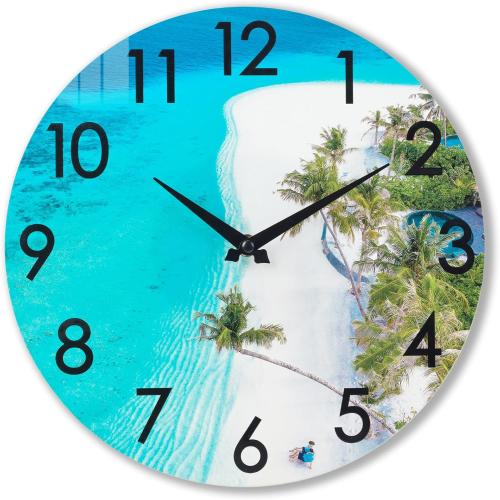 14 Inch Indoor Outdoor Clock Waterproof, Coastal Beach Decorative Wall Clocks for Pool, Patio, Garden, Home Decor- Blue
