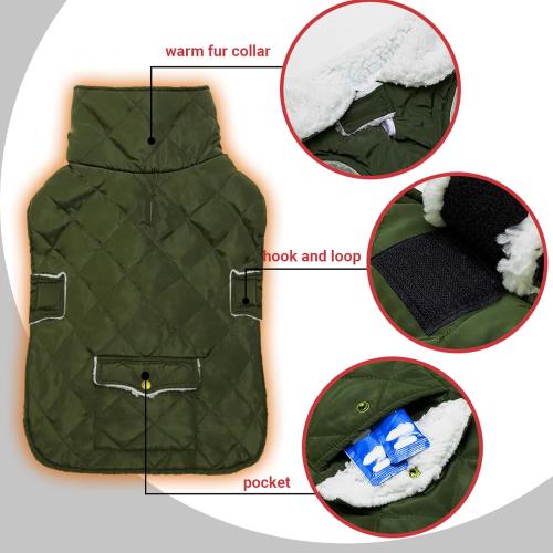 Dog Winter Coat - Windproof Fleece Warm Thick Dog Jacket Clothes for Cold Weather - Green Pet Vest Coat Outfits for Small Medium Large Dogs - Indoor & Outdoor Use (S-XXL)