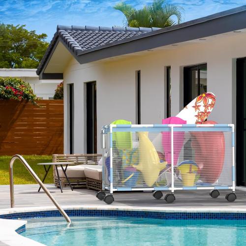 Size 235 gallon  Pool Float Holder Storage, 235 Gallon Pool Storage Bins Outdoor Waterproof Extra Large Swimming Pool Toy Storage Mesh Rolling Pool Float Orgnizer for Noodles, Toys, Floats