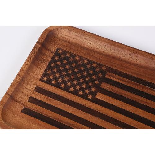 American Flag Valet Tray for Men - Acacia Wood Catch All, Key, Nightstand, Decorative, Dump, EDC Tray