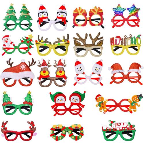 18Pcs Christmas Glasses Glitter Party Eyeglasses Frames Costume Holiday Glasse for Christmas Parties Favors Photo Booth Novelty Glasses Cosplay (One Size Fits All)