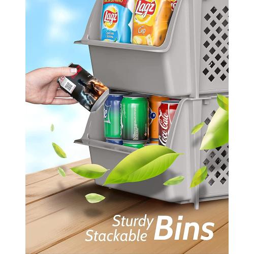 TidyFriend Stackable Storage Bins for Pantry, 4 Pack Stackable Bins For Organizing Food, Kitchen, and Bathroom Essentials (Light Grey)