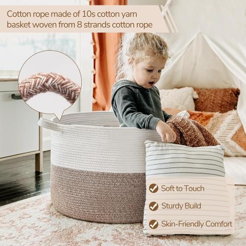 INDRESSME XXXLarge Cotton Rope Basket 21.7 x 21.7 x 13.8 Woven Baby Laundry Blanket Basket Toy Baskets with Handle Storage Comforter Cushions Thread Laundry Hamper Home Decor Living Room