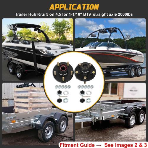 Redants 2 Pack 2000 lbs Trailer Hub Kit 5 on 4.5, 1-1/16 Straight Spindle ONLY, Pre-Greased Assembly with L44649 Bearings for Boat/Utility Trailer