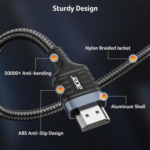 Acer 8K HDMI 2.1 Cable 6.6FT, 48Gbps Ultra High-Speed Braided Cord Supports 8K@60Hz, 4K@120Hz, HDR10 /HDCP 2.2 & ARC/eARC, Certified HDMI Cable Compatible with PS5, PS4, Xbox, Monitors, Laptops, HDTV
