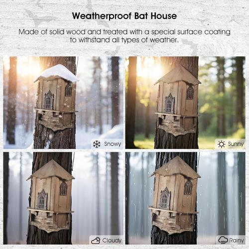 VIREESR Large Bat House for Outdoors,4-Chamber Castle Bat Box,200-Capacity | Cedar Wooden Bat House, Bat Boxes for Outside for Tree, 4 Chamber Design to Attract Bats, Weather-Resistant, Brown