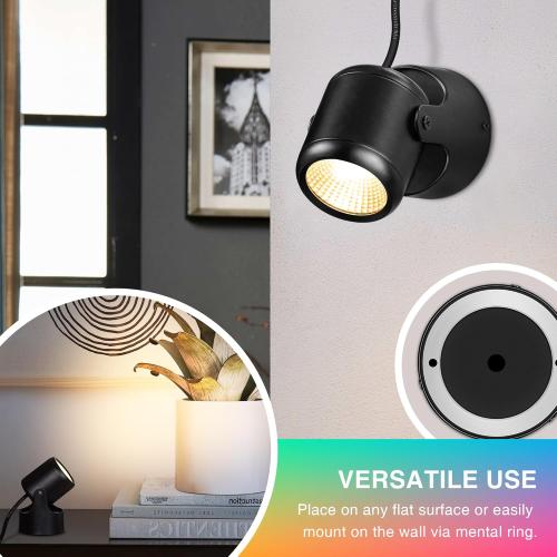 Black 4 Pack 6W RGBW Up Lights Indoor Christmas Spotlight Indoor LED Color Changing Uplighting Indoor with Remote 120V Spot Lights Indoor Plug in Floor Spotlight Indoor for Plant Picture Party, 4 Pack