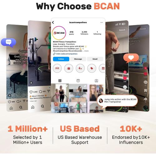 BCAN 40/48 Foldable Mini Trampoline Max Load 330lbs/440lbs, Fitness Rebounder with Adjustable Foam Handle, Exercise Trampoline for Adults Indoor/Garden Workout