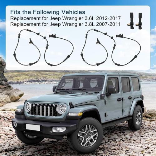 CARMOCAR Front and Rear ABS Wheel Speed Sensor Replacement for Jeep Wrangler 3.6L 2012-2017,Jeep Wrangler 3.8L 2007-2011 68003281AA 68003281AC 52060156AD 52125003AA 4PCS