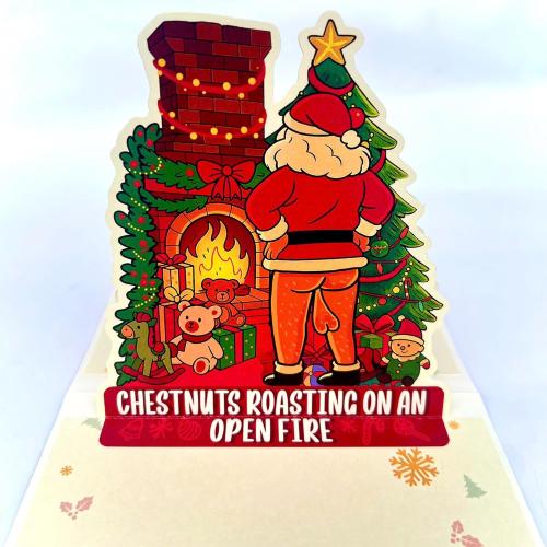 Santa Claus 3D Pop Up Christmas Card – Funny Holiday Greeting Card with Fireplace & Christmas Tree Scene – Unique Pop-Up Card for Kids, Friends, Family & Holiday Gift Exchange