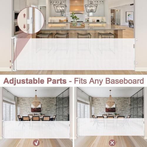 85 Inch Wide Baby Gate for Wide Openings Indoor Retractable Baby Gates Outdoor Retractable Dog Gate Mesh Gates for Kids or Pets Long Pet Gate for Doorways Long Dog Gate for Stairs, Porches, White