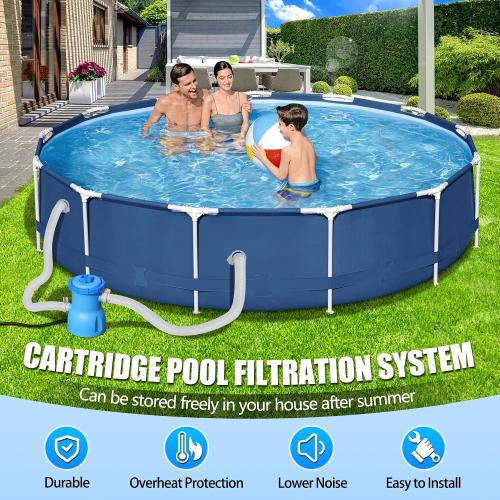 300 GPH ETL Certified Pool Filter Pump for Small Above Ground Pool | Pool Cartridge Filter Pump System with GFCI, Safety & Reliable Water Circulation Pumps - Rapidly Capture Debris - Dark Blue