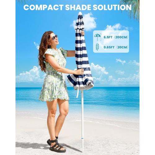 OutdoorMaster 7.2ft Beach Umbrellas for Sand with Sandbag & Anchor | 7.2ft Adjustable Umbrella for Beach, Wind Resistant, Portable UPF50  Sunshade with Carry Bag for Patio
