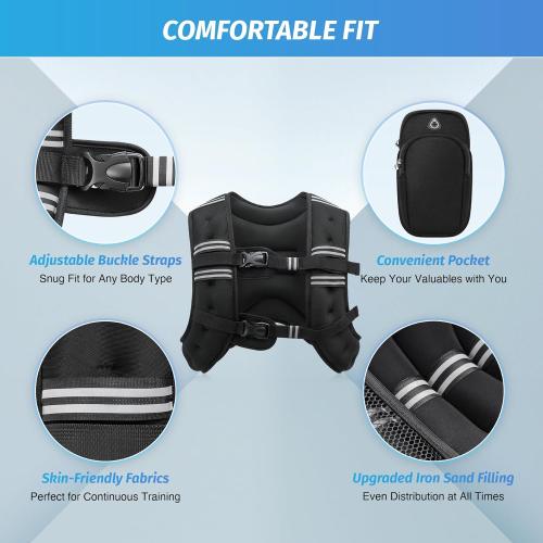 ZELUS Weighted Vest, 6lb/8lb/12lb/16lb/20lb/25lb/30lb Weight Vest with Reflective Stripe for Workout, Strength Training, Running, Fitness, Muscle Building, Weight Loss, Weightlifting