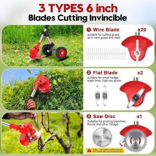 Used Electric Weed Wacker Cordless On Wheel, Lightweight Weed Eater Battery Powered 4000mAh 21V, 4 in 1 Lawn Edger Weed Trimmer Brush Cutter Mower, No String Grass Trimmer Wheel Yard Garden Tool