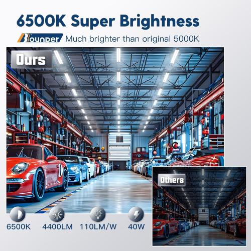 BBOUNDER 10 Pack Linkable LED Utility Shop Light, 4400 LM, 6500K Cool Daylight, 4 FT Integrated Fixture for Garage, 40W Equivalent 250W, Surface   Suspension Mount, Black