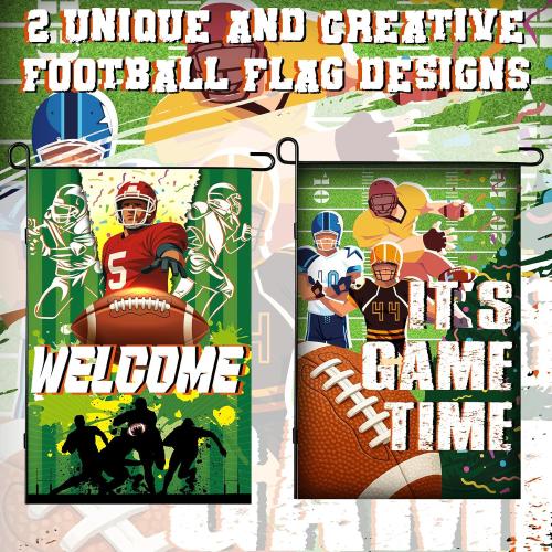 Boao 2 Pack Football Welcome Garden Flags 12 x 18 Inch Double Sided Burlap Football Garden Flag for Sport Themed Birthday Party Decorations Outside Welcome Yard Wall Door Sign Decor