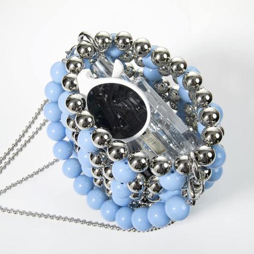 YUSHINY Silver Acrylic Beaded Colored Bucket Evening Handbag with Detachable Strap Chain