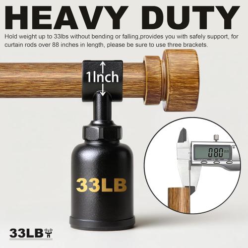 2 Pack Wood Curtain Rods for Windows 66 to 120 Inches 1 Diameter Boho Decorative Heavy Duty Window Curtain Rod Set Adjustable with Handmade Wood Grain Design for Living Room Bedroom Kitchen