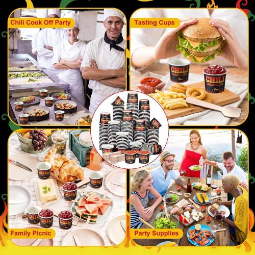 Teenyyou 100 Pcs Chili Cook off Decorations, 2 oz Mini Tasting Cups, Black