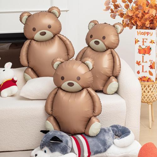 Simgoing 12 Pcs 21x35'' Big Brown Bear Balloons Matte Cartoon Bear Foil Birthday Balloons for Home Decor Jungle Animal Farm Safari Zoo Woodland Themed Party Baby Shower Decoration Supplies (Classic)