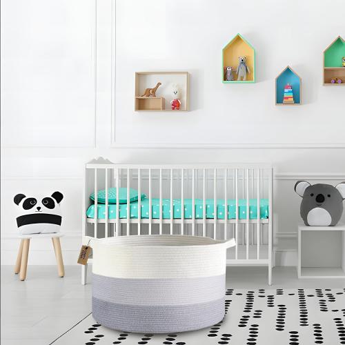 White and Grey COMFY-HOMI Laundry Basket, Cotton Rope Nursery Woven Basket for Storage, Blanket Baskets Living Room Laundry Hamper, Dog Toy Storage Organizer, Home Decor-White and Grey