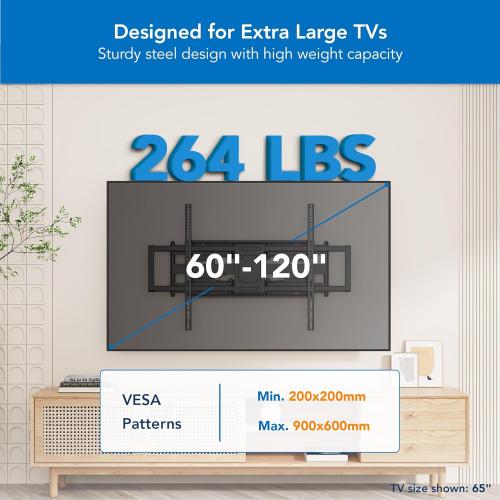 Mount-It! Heavy Duty XXL Full Motion TV Wall Mount for Extra Large TVs, max VESA 900x600, Holds up to 264lb, Swivel Tilt Extension Adjustable TV Mount for 60 65 75 80 85 90 98 100 115 120 in