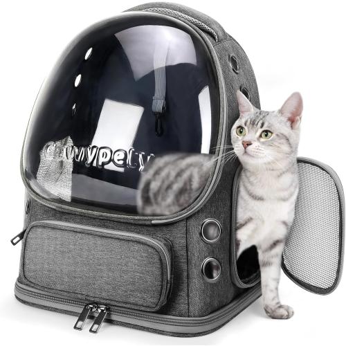 Cat Backpack Carrier, Breathable Cat Carrier Large Space Bubble Pet Backpack for Kitty Small Dog up to 12lbs, Transparent & Foldable Pet Carrier for Travel Hiking