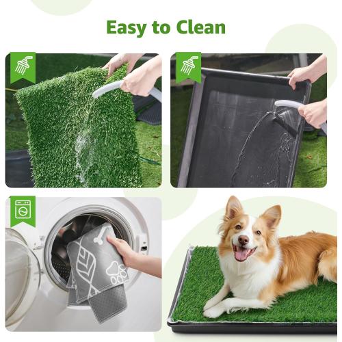 LOOBANI Large Dog Grass Pad with Tray - 35x23in Dog Litter Box with 2 Artificial Grass Patch   2 Washable Pee Pads - Quickly Absorbency Indoor Outdoor Potty for Patio Balcony Apartment Use