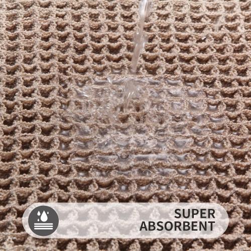 Hughapy Waffle Bath Mats, Boho Bathroom Rugs, Upgraded Waffle Design Super Absorbent, with Fringe and Back Rubber Non-Slip Carpet, Ultra Soft Machine-Washable Bathroom Mat (Brown, 18 x 30)