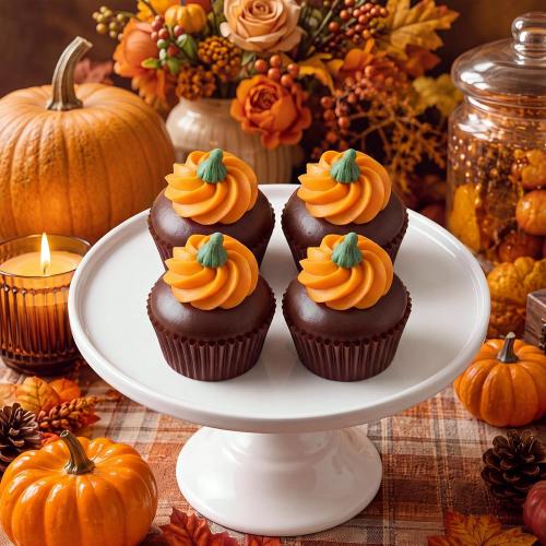 Novabright 4 Pcs Fall Fake Pumpkin Cupcakes Fall Tiered Tray Decor Foam Artificial Cupcakes Autumn Farmhouse Table Decoration Thanksgiving Party Home Photography Props