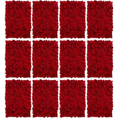 BLOSMON Flower Wall Panel Backdrop - 12 Pcs 24 x 16 Inch Red Artificial Hydrangea Floral Panels for Wedding Party Baby Bridal Shower Decor - 3D Fake Silk Flower Backdrop Decoration