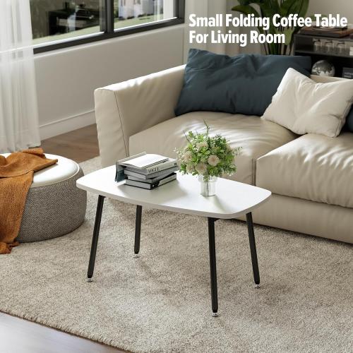 WOHOMO Foldable Coffee Table White Small Coffee Tables for Living Room Portable Simple Modern Rectangular Center Table for Small Spaces, No Assembly, 31.5 * 15.7 * 17.7IN, White