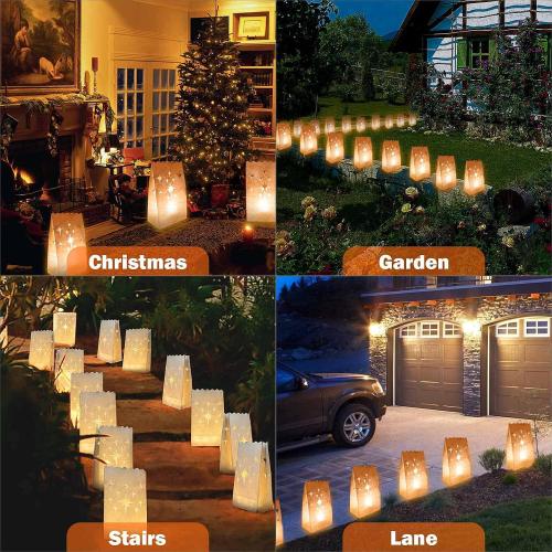 Ranslen 70PCS White Luminary Bags Fireworks Cutout Flame Resistant Halloween Candle Bags Paper Lantern Bags for Christmas Weddings Birthday Party Thanksgiving Decoration Use with Tealights