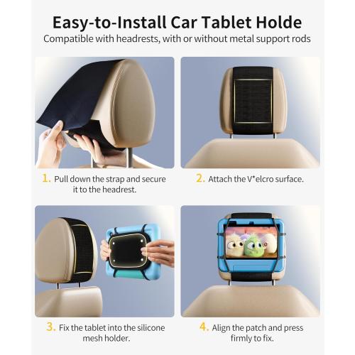 FANGOR Car Headrest Mount Holder, Tablet Holder for Kids in Back Seats, Anti-Slip Strap and Holding Net,Angle-Adjustable/Fits All 7 Inch to 12.9 Inch Tablets