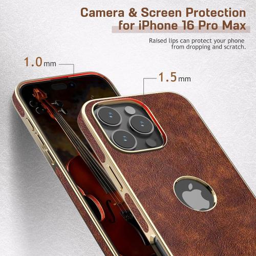 LOHASIC for iPhone 16 Pro Max Case, Vintage Leather Thin Slim Luxury PU Soft Flexible Bumper Non-Slip Grip Anti-Scratch Protective Cover Men Women Phone Cases for iPhone 16 Pro Max 6.9 2024 - Brown