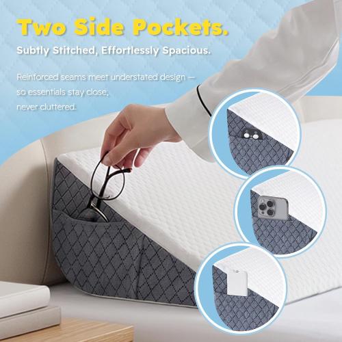 HABUTWAY Twin Size Bed Wedge Pillow for Headboard, Mattress Gap Filler for 0-8 Gap, High-Density Foam with Grip Dots & Side Pockets, Headboard Wedge Pillow (White)