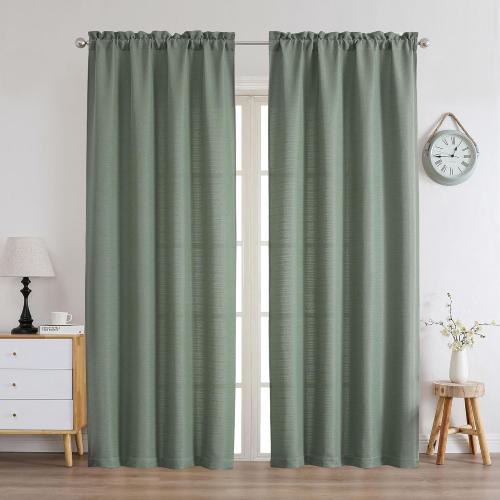 Chyhomenyc Sage Green Curtains 72 Inch Length 2 Panels Set, Faux Linen Textured Semi Sheer Light Filtering Soft Airy Privacy Farmhouse Curtain Drapes for Living Room Bedroom, 40 Wx72 L Inches