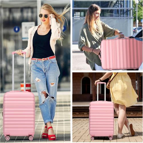 Kono Airline Approved Carry On Luggage, 22x14x9 inches, with TSA Lock, 20 Inch Expandable Lightweight Hardshell Suitcase (Pink, Suitable for 1-3 Days of Travel) ❗MISSING EXTENDING HANDLE❗