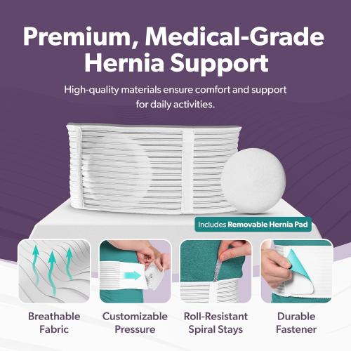 BraceAbility Umbilical Hernia Belt - Abdominal Binder Truss with Compression Pad for Belly Button, Navel, Ventral, Epigastric, Hiatal Hernia Relief, Support Brace for Men or Women (S/M 5 White)