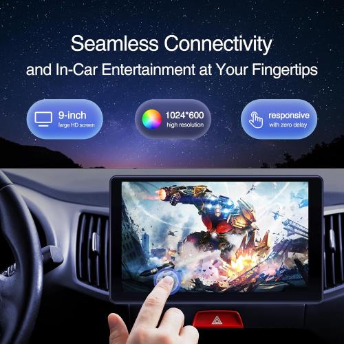 Apple Carplay Screen - Wireless Apple Carplay & Android Auto with 9 Touchscreen, Portable Car Audio Receiver with Voice Control, Bluetooth, FM