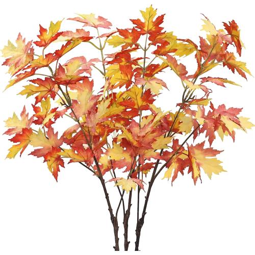 DuHouse 6 pcs  Artificial Maple Leaves Branches, Fall Faux Maple Leaf Stems for Vase, Autumn Decorations for Home, Thanksgiving, Halloween, Wedding Centerpiece Decor
